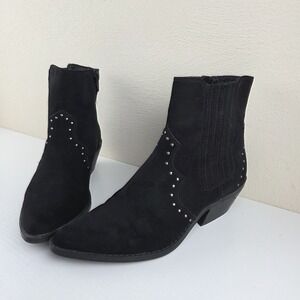 No Boundaries Bling Womens Western Zip Boots Size 7 Black Faux Suede